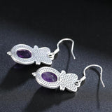 925 Silver Amethyst Drop Earrings Vintage Ear Jewelry Gift