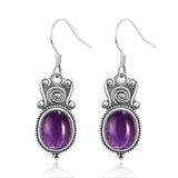 925 Silver Amethyst Drop Earrings Vintage Ear Jewelry Gift
