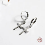 Real S925 Sterling Silver Cross Hoop Earrings
