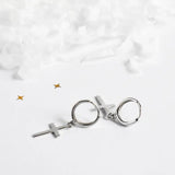 Real S925 Sterling Silver Cross Hoop Earrings