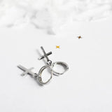 Real S925 Sterling Silver Cross Hoop Earrings