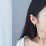 Real S925 Sterling Silver Cross Hoop Earrings