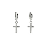 Real S925 Sterling Silver Cross Hoop Earrings