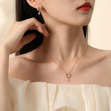 925 Silver Pink Zircon Peach Blossom Cat Stud Earrings Women
