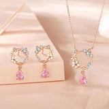 925 Silver Pink Zircon Peach Blossom Cat Stud Earrings Women