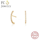 925 Silver Dangle Hoop Earring Zircon Stripe Arc Bar Line Piercing Women