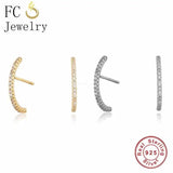 925 Silver Dangle Hoop Earring Zircon Stripe Arc Bar Line Piercing Women