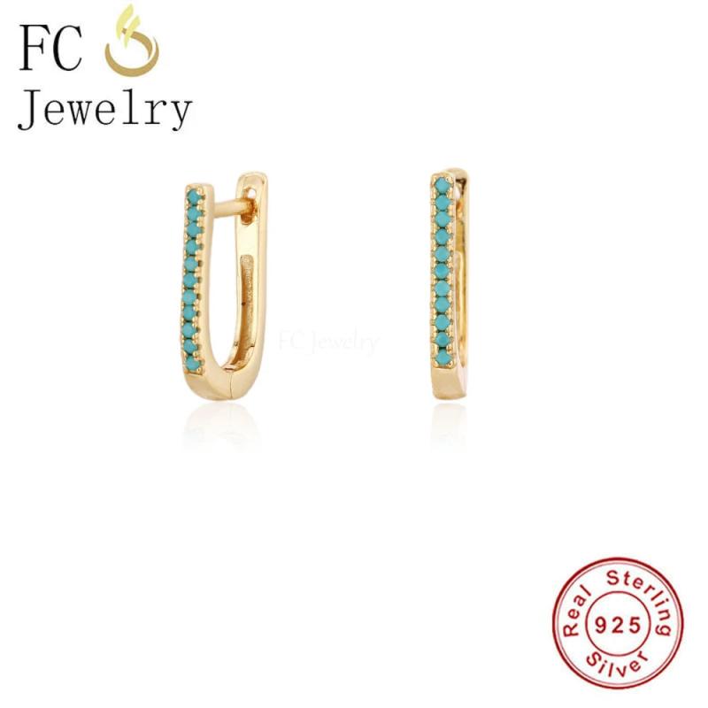 925 Silver Green Zircon U Shape Hoop Earring for Women
