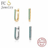 925 Silver Green Zircon U Shape Hoop Earring for Women