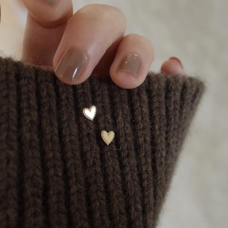 14K 925 Silver Cake Side Mini Heart Stud Earrings Wedding Jewelry
