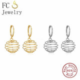 925 Silver 18k Plate Spiral Hollow Lantern Ball Spring Hoop Earrings