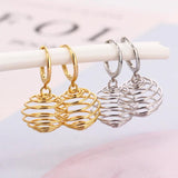 925 Silver 18k Plate Spiral Hollow Lantern Ball Spring Hoop Earrings