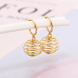 925 Silver 18k Plate Spiral Hollow Lantern Ball Spring Hoop Earrings