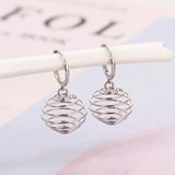 925 Silver 18k Plate Spiral Hollow Lantern Ball Spring Hoop Earrings
