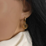 925 Silver 18k Plate Spiral Hollow Lantern Ball Spring Hoop Earrings