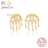 925 Silver Evil Eye Tassel Piercing Stud Earring Women Brincos
