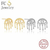 925 Silver Evil Eye Tassel Piercing Stud Earring Women Brincos