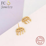 925 Silver Evil Eye Tassel Piercing Stud Earring Women Brincos