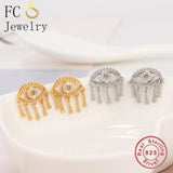 925 Silver Evil Eye Tassel Piercing Stud Earring Women Brincos