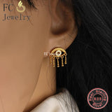 925 Silver Evil Eye Tassel Piercing Stud Earring Women Brincos