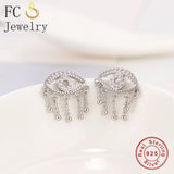 925 Silver Evil Eye Tassel Piercing Stud Earring Women Brincos
