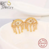 925 Silver Evil Eye Tassel Piercing Stud Earring Women Brincos