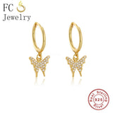 925 Silver Butterfly Zircon Dangle Hoop Earring