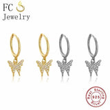 925 Silver Butterfly Zircon Dangle Hoop Earring