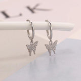 925 Silver Butterfly Zircon Dangle Hoop Earring