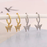 925 Silver Butterfly Zircon Dangle Hoop Earring