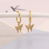 925 Silver Butterfly Zircon Dangle Hoop Earring