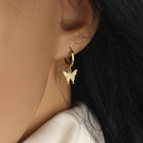 925 Silver Butterfly Zircon Dangle Hoop Earring