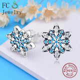925 Silver Zircon Snowflake Stud Earrings for Women Brincos