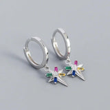 925 Silver Zircon Star Charms Hoop Earrings Dainty Jewelry