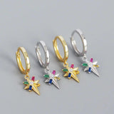 925 Silver Zircon Star Charms Hoop Earrings Dainty Jewelry