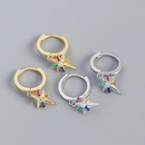 925 Silver Zircon Star Charms Hoop Earrings Dainty Jewelry