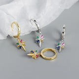 925 Silver Zircon Star Charms Hoop Earrings Dainty Jewelry