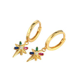 925 Silver Zircon Star Charms Hoop Earrings Dainty Jewelry