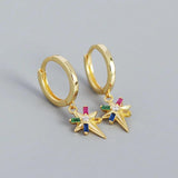 925 Silver Zircon Star Charms Hoop Earrings Dainty Jewelry
