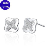 Small Stud Earrings Silver 925 Zircon Micro-inlaid Real Sterling Silver