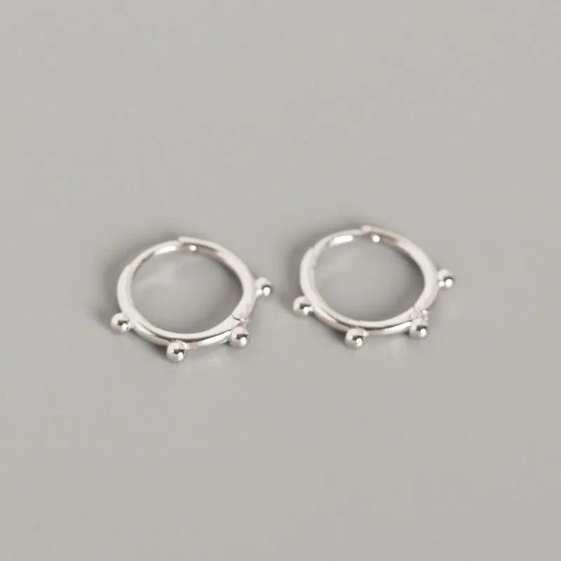 925 Silver Small Beads Hoop Earrings Geometric Ear Clip