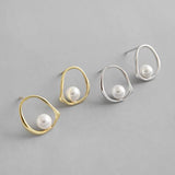925 Silver Pearl Stud Earrings Women Irregular Round Jewelry