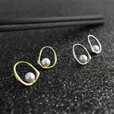925 Silver Pearl Stud Earrings Women Irregular Round Jewelry