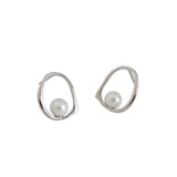 925 Silver Pearl Stud Earrings Women Irregular Round Jewelry
