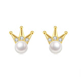 S925 Silver Freshwater Pearl Crown Stud Earring 14K Plated