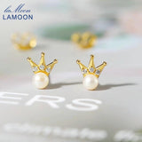 S925 Silver Freshwater Pearl Crown Stud Earring 14K Plated
