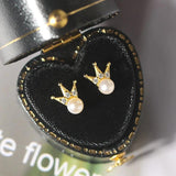 S925 Silver Freshwater Pearl Crown Stud Earring 14K Plated