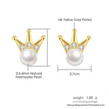 S925 Silver Freshwater Pearl Crown Stud Earring 14K Plated