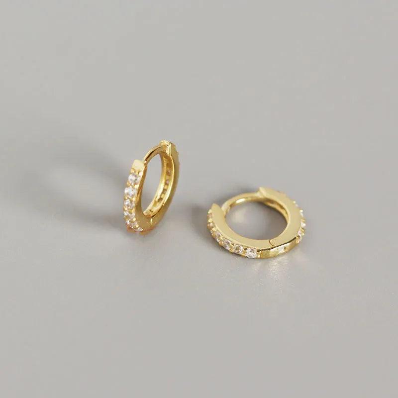 Crystal Zircon 925 Silver Huggie Earrings Small Circle Studs Fine Jewelry