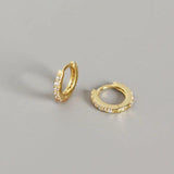 Crystal Zircon 925 Silver Huggie Earrings Small Circle Studs Fine Jewelry